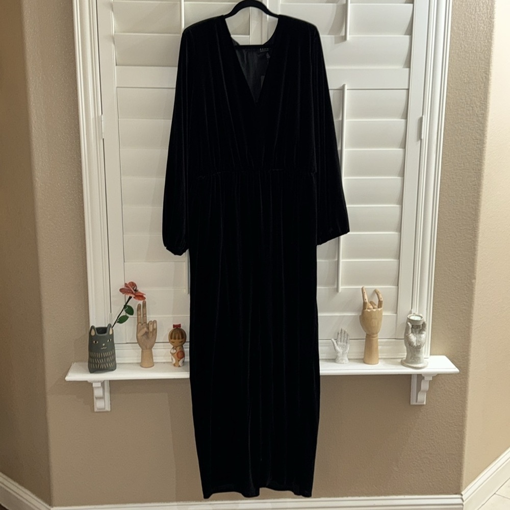 ELOQUII Velvet Wide Leg Jumpsuit Black Onyx